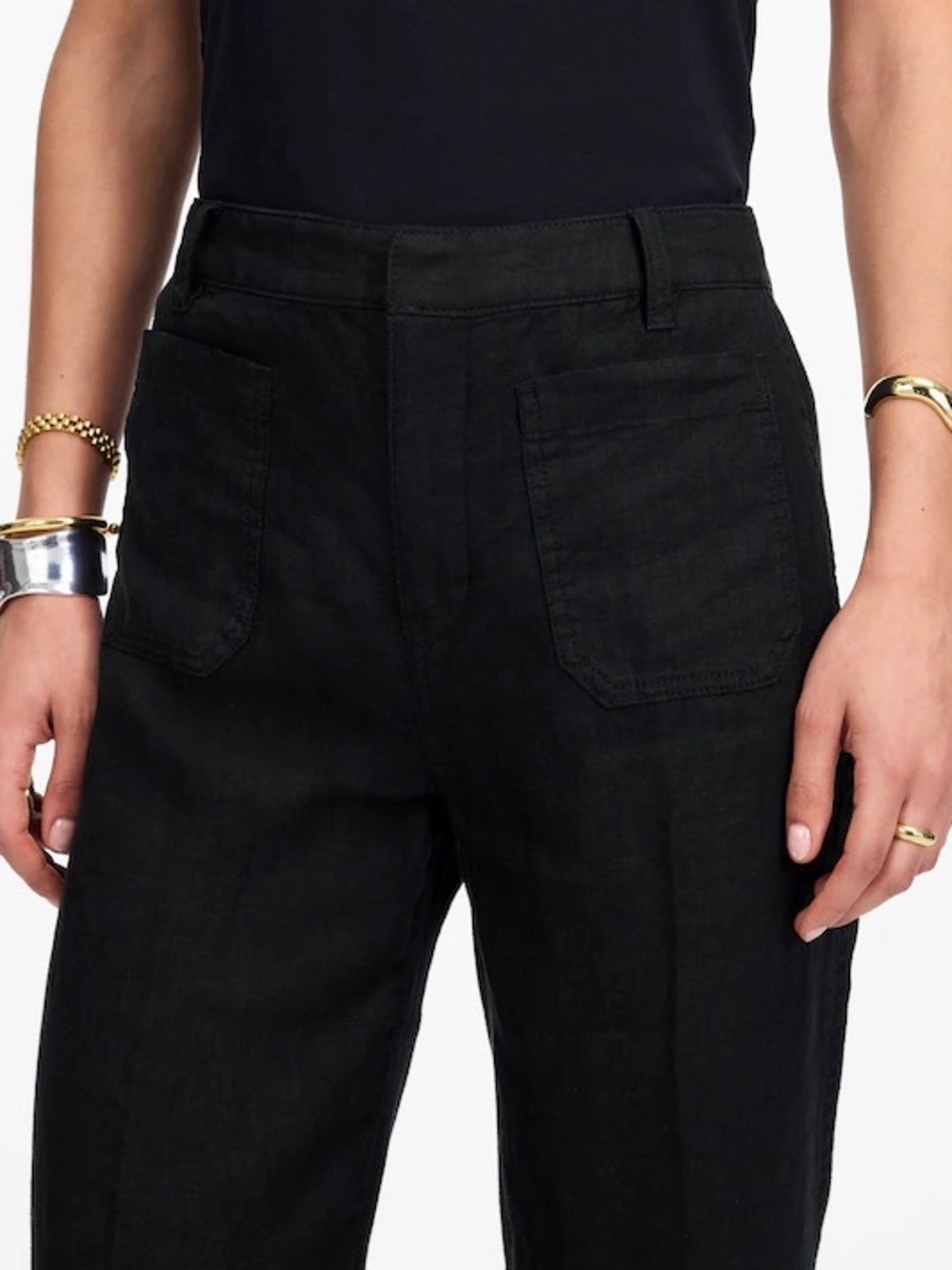 Madewell Patch Pocket Flare Pant 100% Linen Black Size 12P - Picture 2 of 10